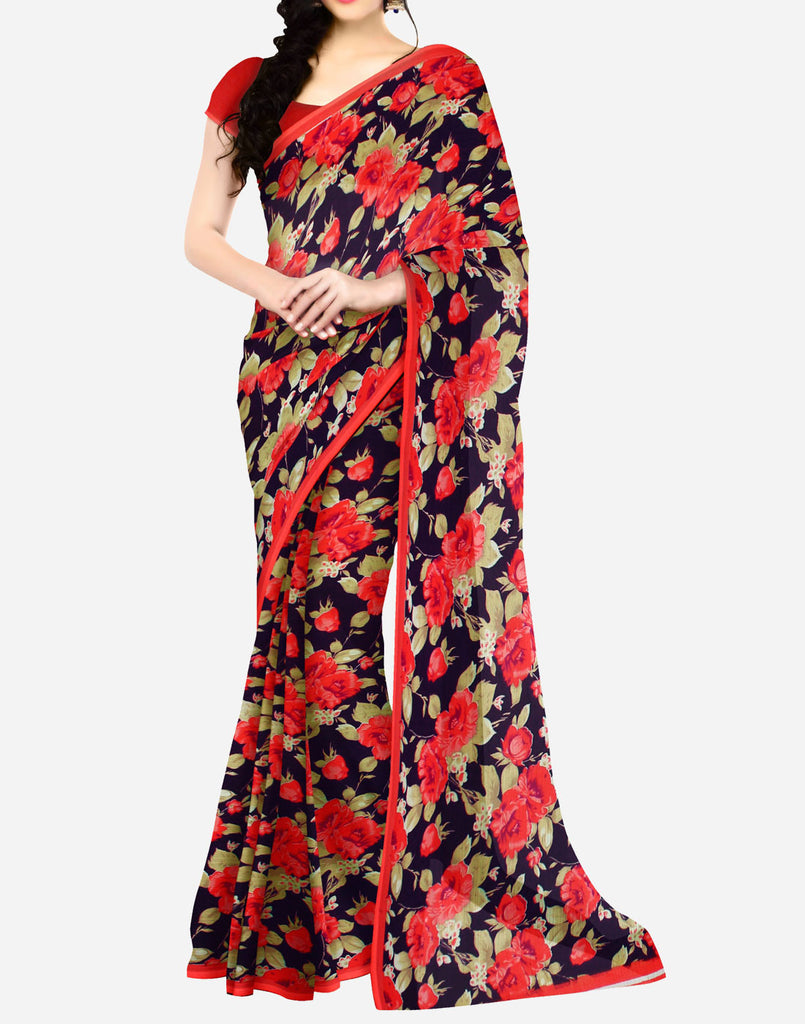 Embroidered Georgette Jacquard Slit Saree in Beige