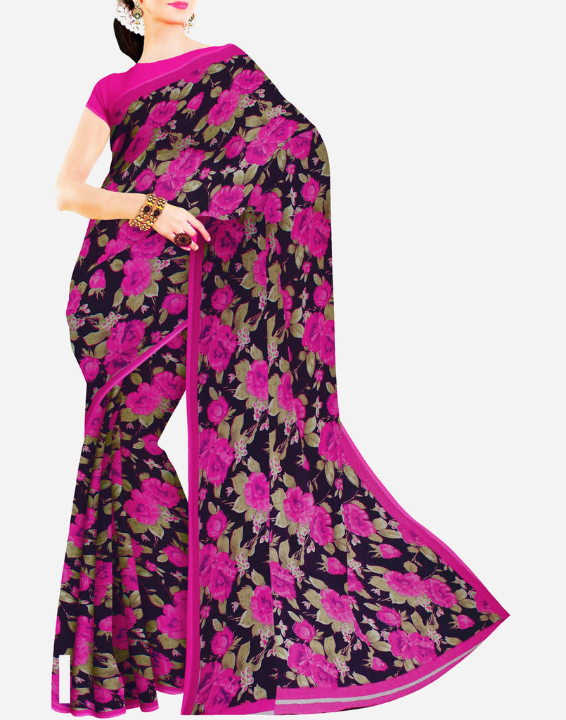 Embroidered Abaya Style Front Slit Georgette Suit in Navy Blue